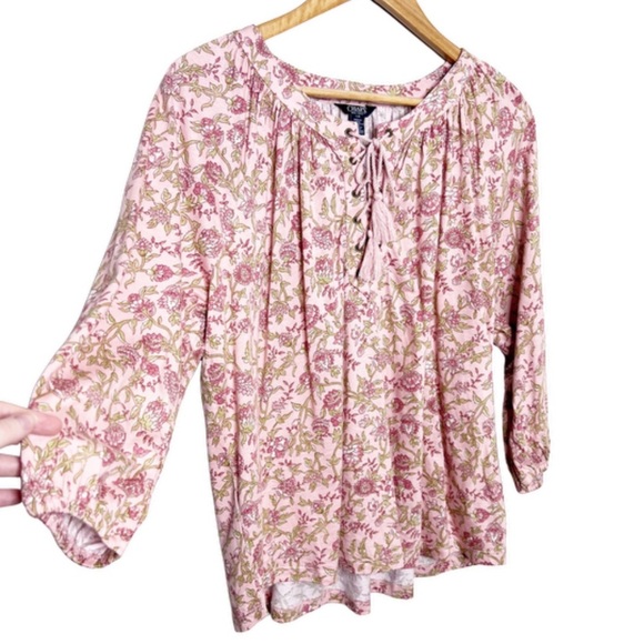 New with Tag Ralph Lauren Chaps Women’s Floral Lace Up Long Sleeve Blouse - Picture 4 of 16